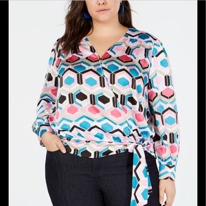 INC Diamond Multicolored Wrap Blouse